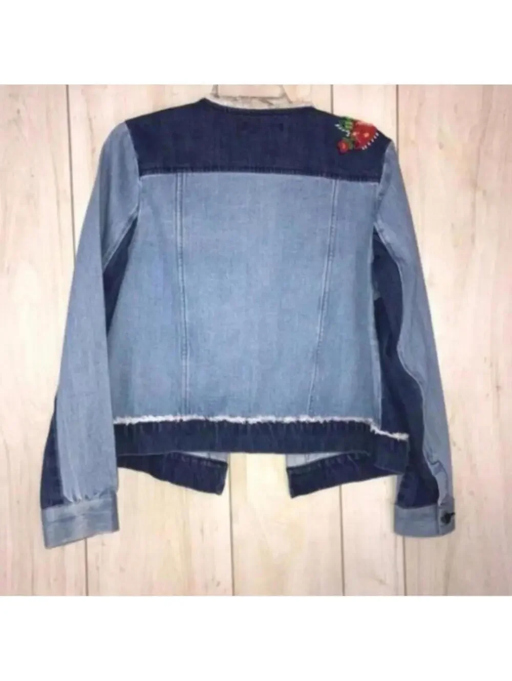 Relativity Beaded Rose Denim Patchwork Jean Jacket